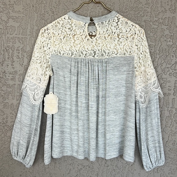 Altar’d State Lace Yoke Long Sleeve Knit Top Keyhole Back NWT - Picture 4 of 10
